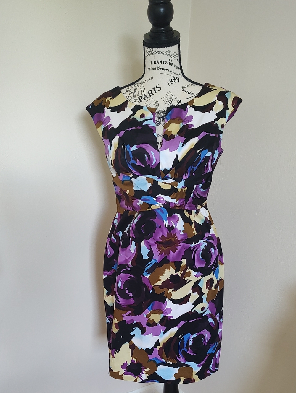 Donna Ricco Purple Floral Midi Dress with White Accents